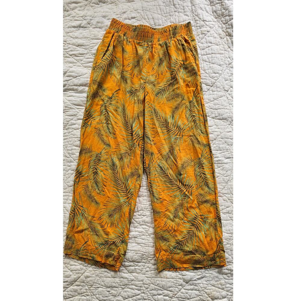 VTG Panama Jack Women's Tropical Linen Beach Resort Pull On Pants Size S Yellow